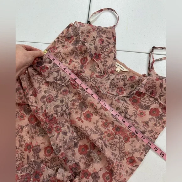 NWT Lucky Brand Women's Ruffled Chiffon Lurex Floral Midi Slip Dress Rose - Picture 8 of 16